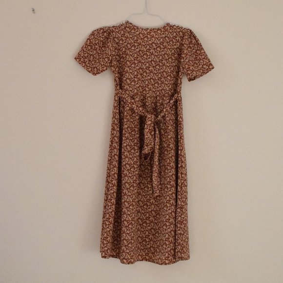 Vintage Red Floral Prairie Floral Lace Embellished Midi Dress | Size XS - Picture 2 of 9